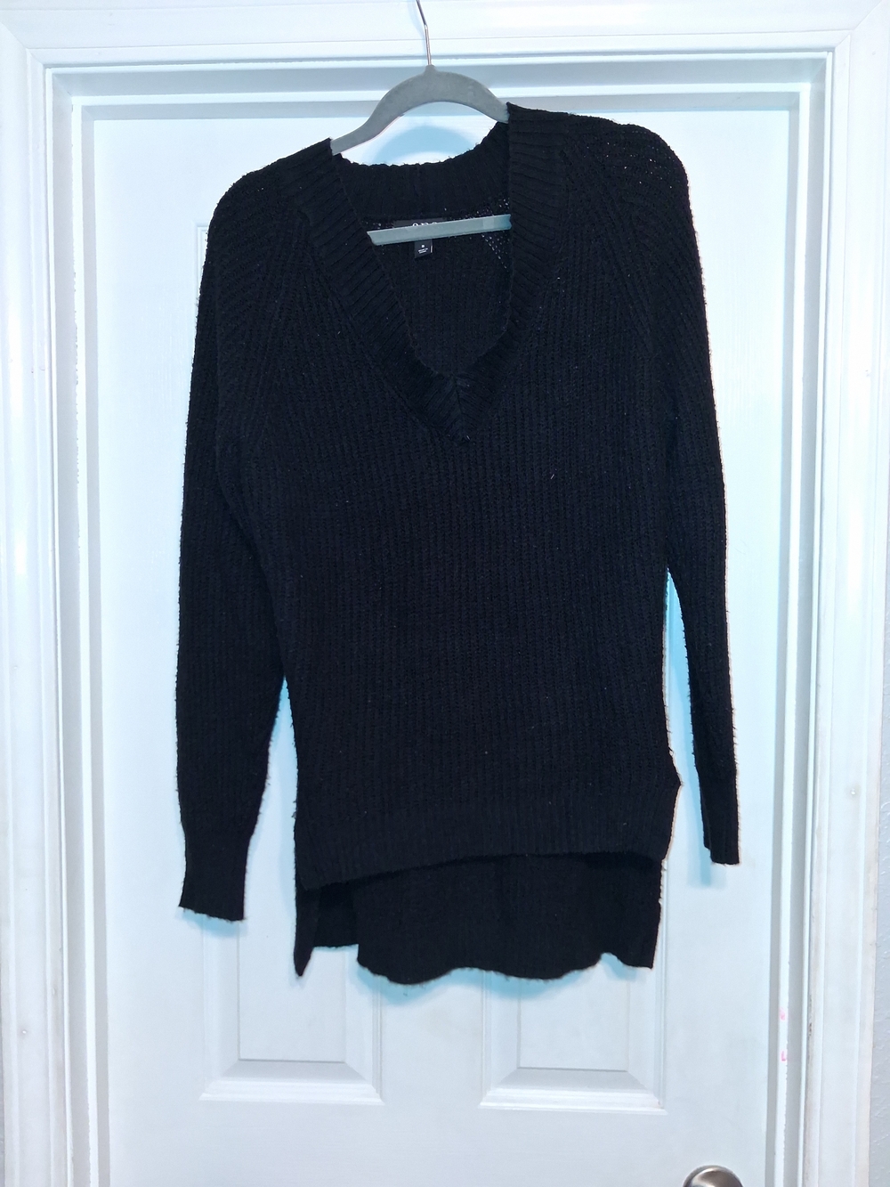 a.n.a Black V-Neck Ribbed Knit Sweater
